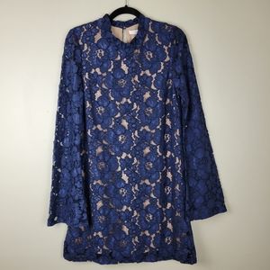 Wayf Navy Blue Floral Lace Long-Sleeve Dress